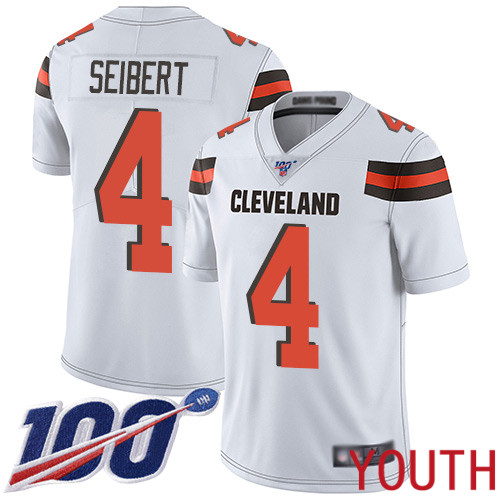 Cleveland Browns Austin Seibert Youth White Limited Jersey #4 NFL Football Road 100th Season Vapor Untouchable->youth nfl jersey->Youth Jersey